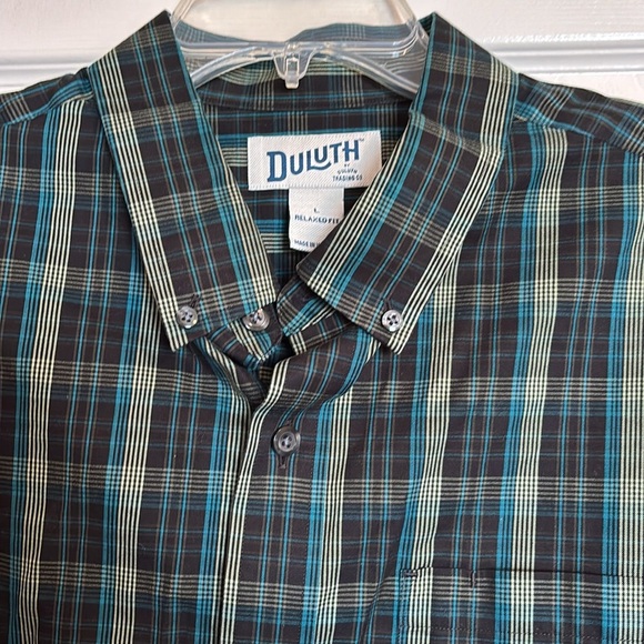 Duluth Trading Co men’s black plaid long sleeve button down shirt size large - Picture 2 of 9